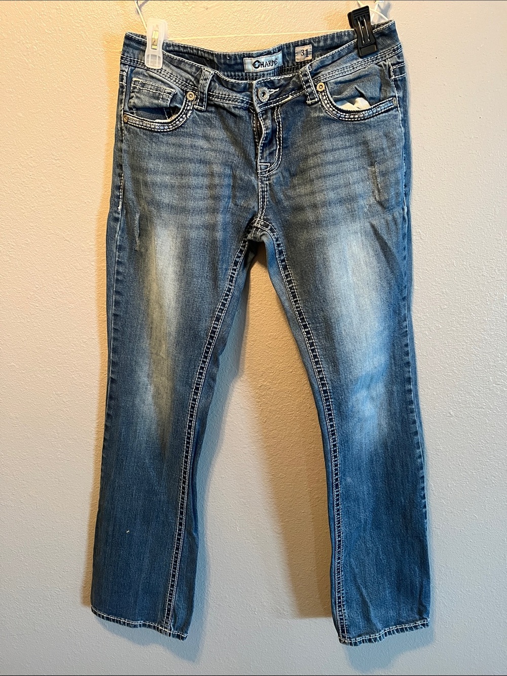 Charme Women's Medium Blue Bootcut Jeans with Faded Detailing